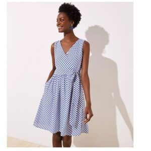 New Loft Casual Nautical Striped Mini Dress Sundress Sleeveless White Blue 14